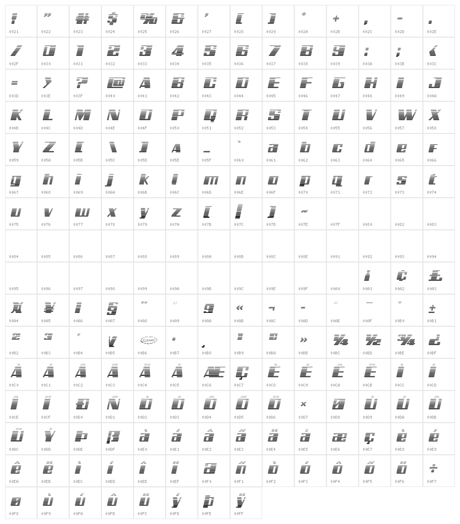 Galactic Storm Gradient Italic Character Map