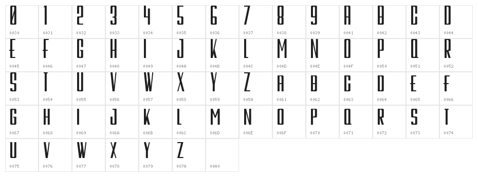 Galah Panjang Bold Character Map