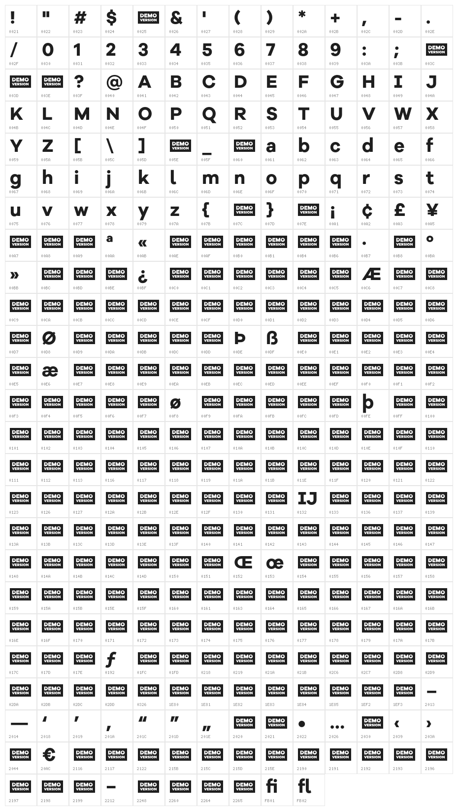 Galano Grotesque Alt DEMO Bold Character Map