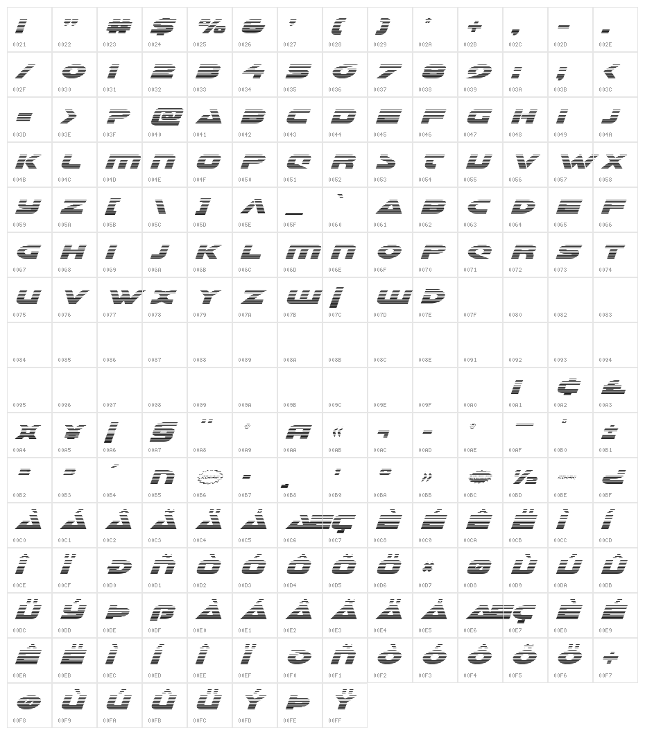 Galant Gradient Italic Character Map