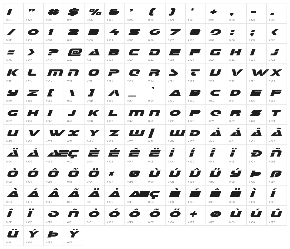 Galant Italic Character Map