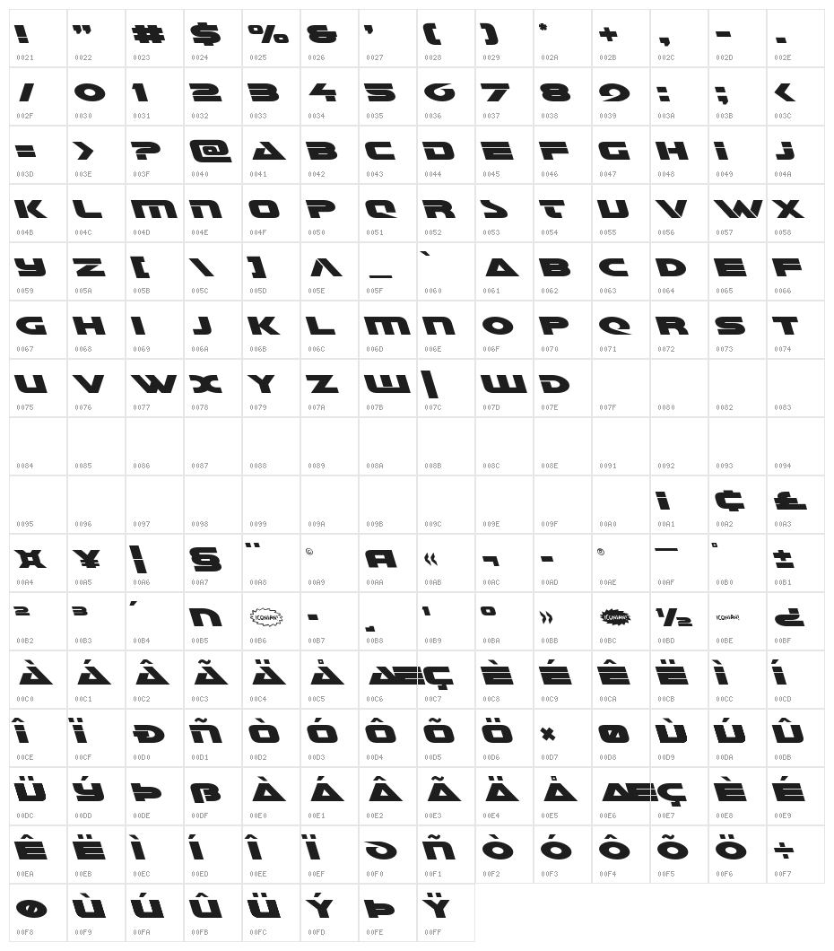 Galant Leftalic Character Map