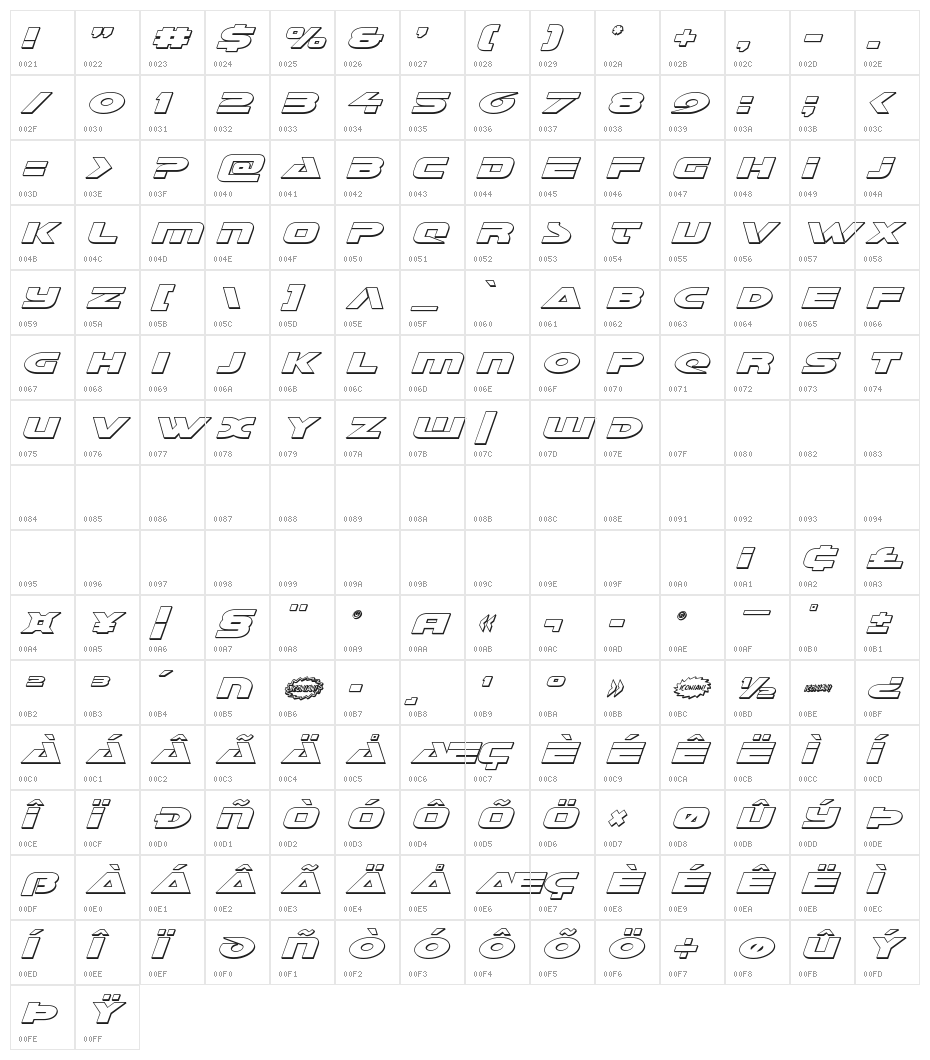 Galant Outline Italic Character Map