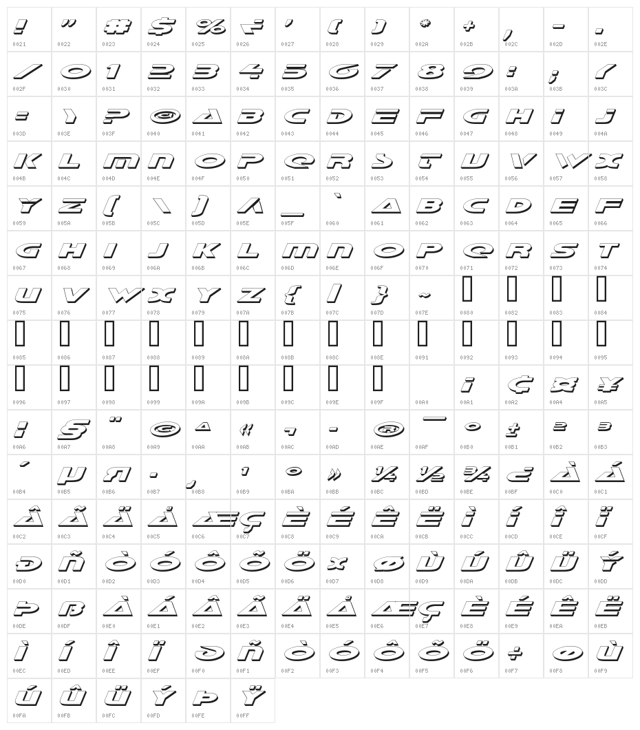Galant Shadow Italic Character Map