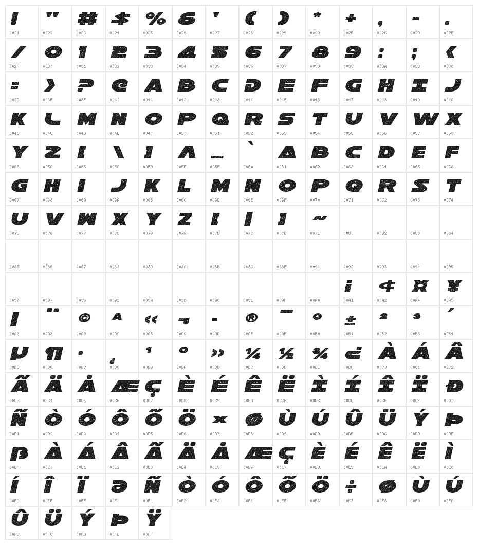 Galaxy 1 Italic Character Map