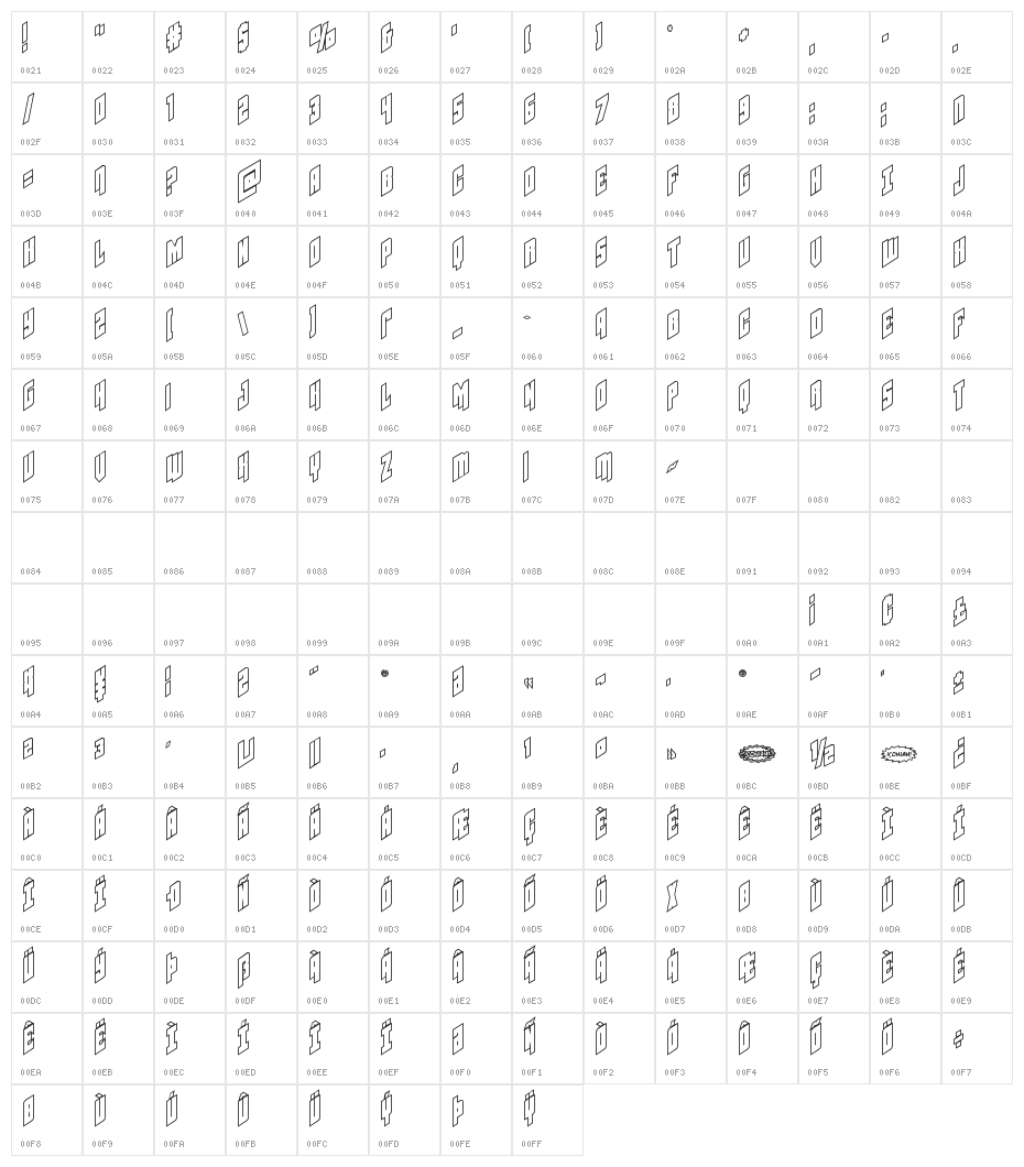 Galaxy Force Outline Character Map
