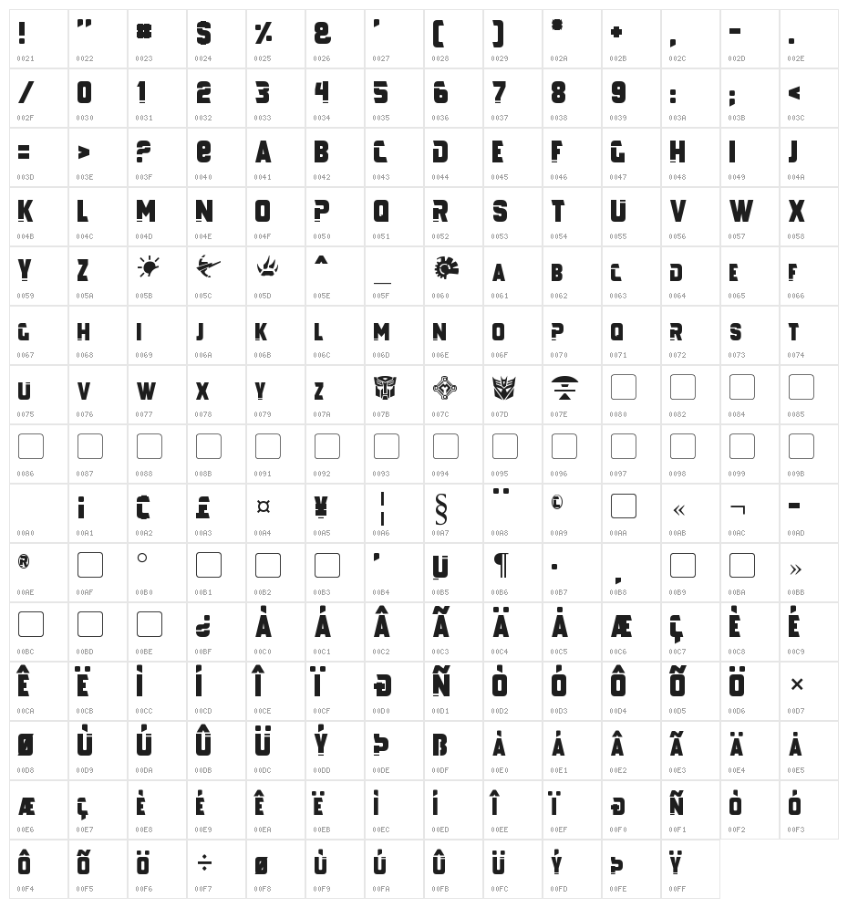 Galaxy Force Character Map