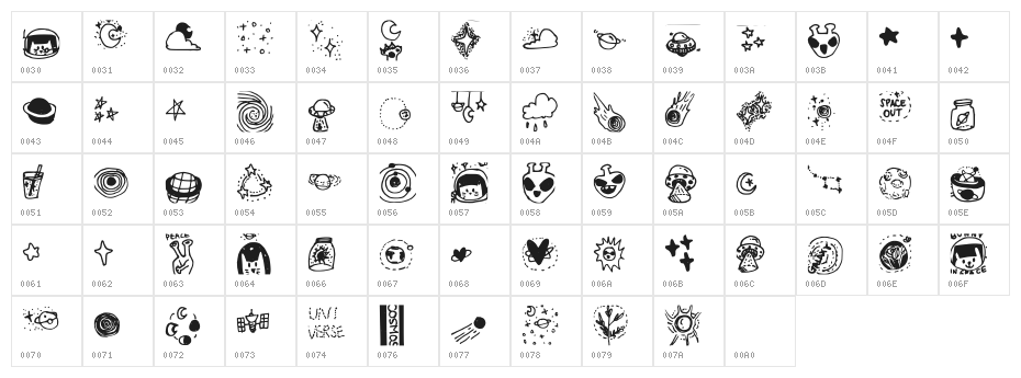 Galaxy_dingbats Regular Character Map