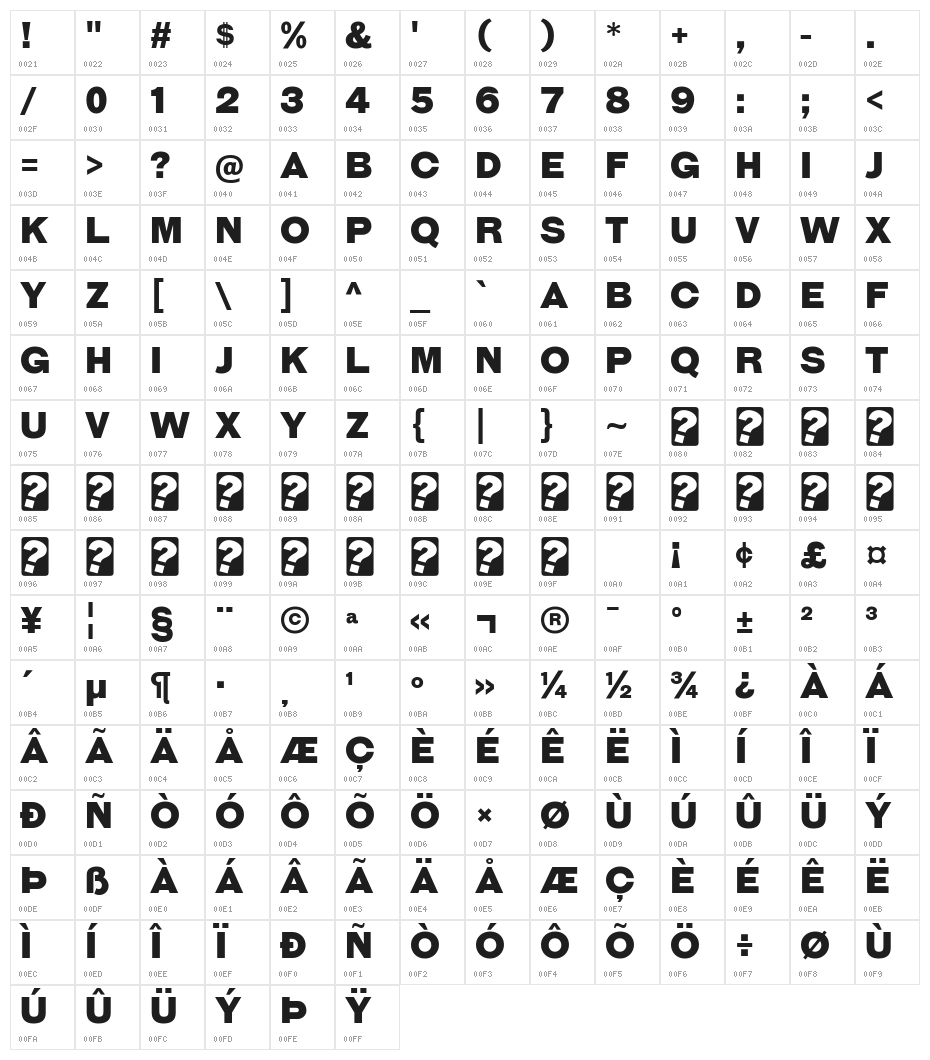 GalderglynnTitlingBl-Regular Character Map