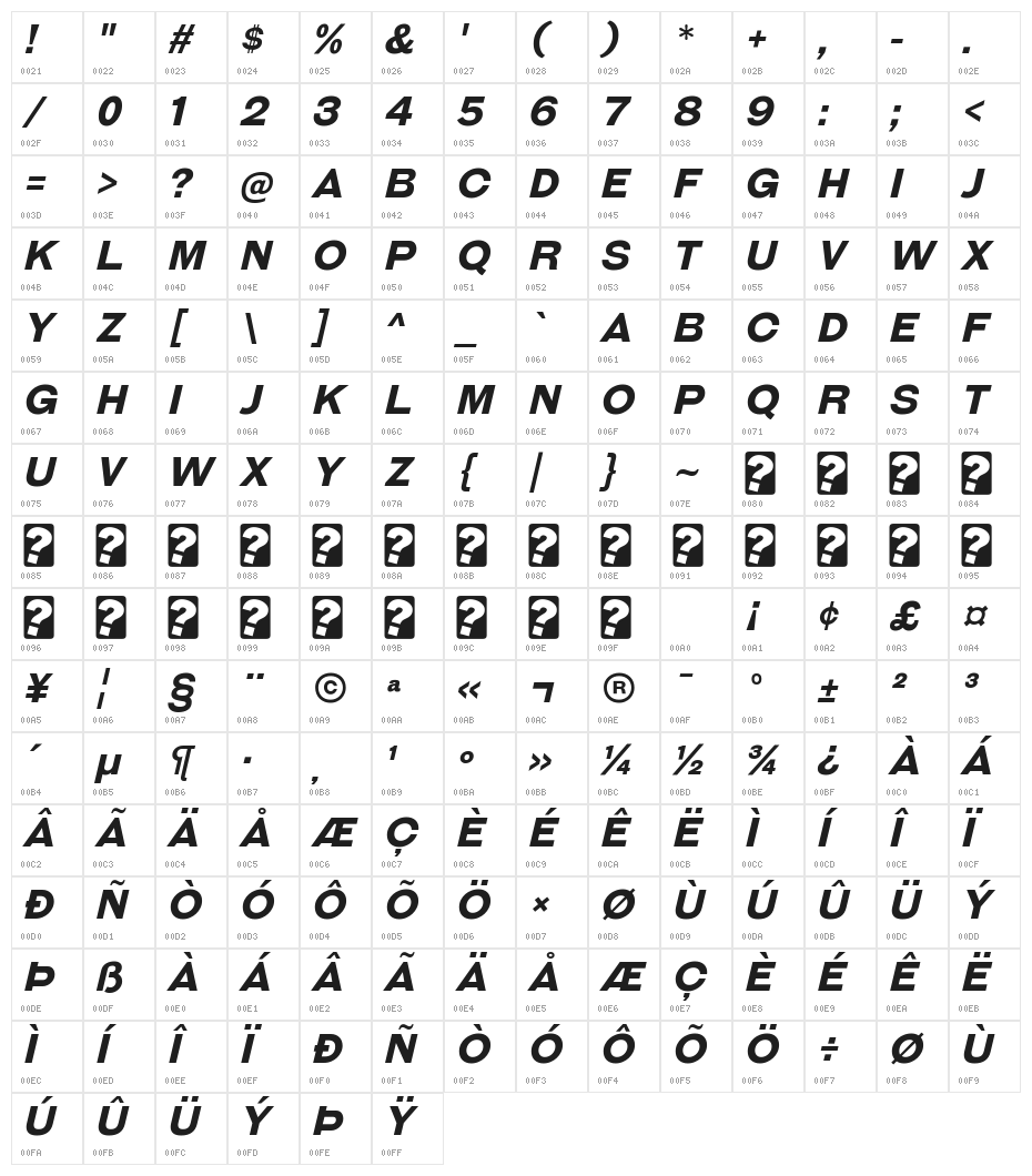 GalderglynnTitlingRg-BoldItalic Character Map