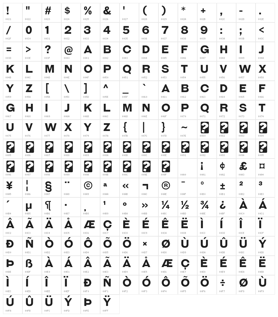 GalderglynnTitlingRg-Bold Character Map