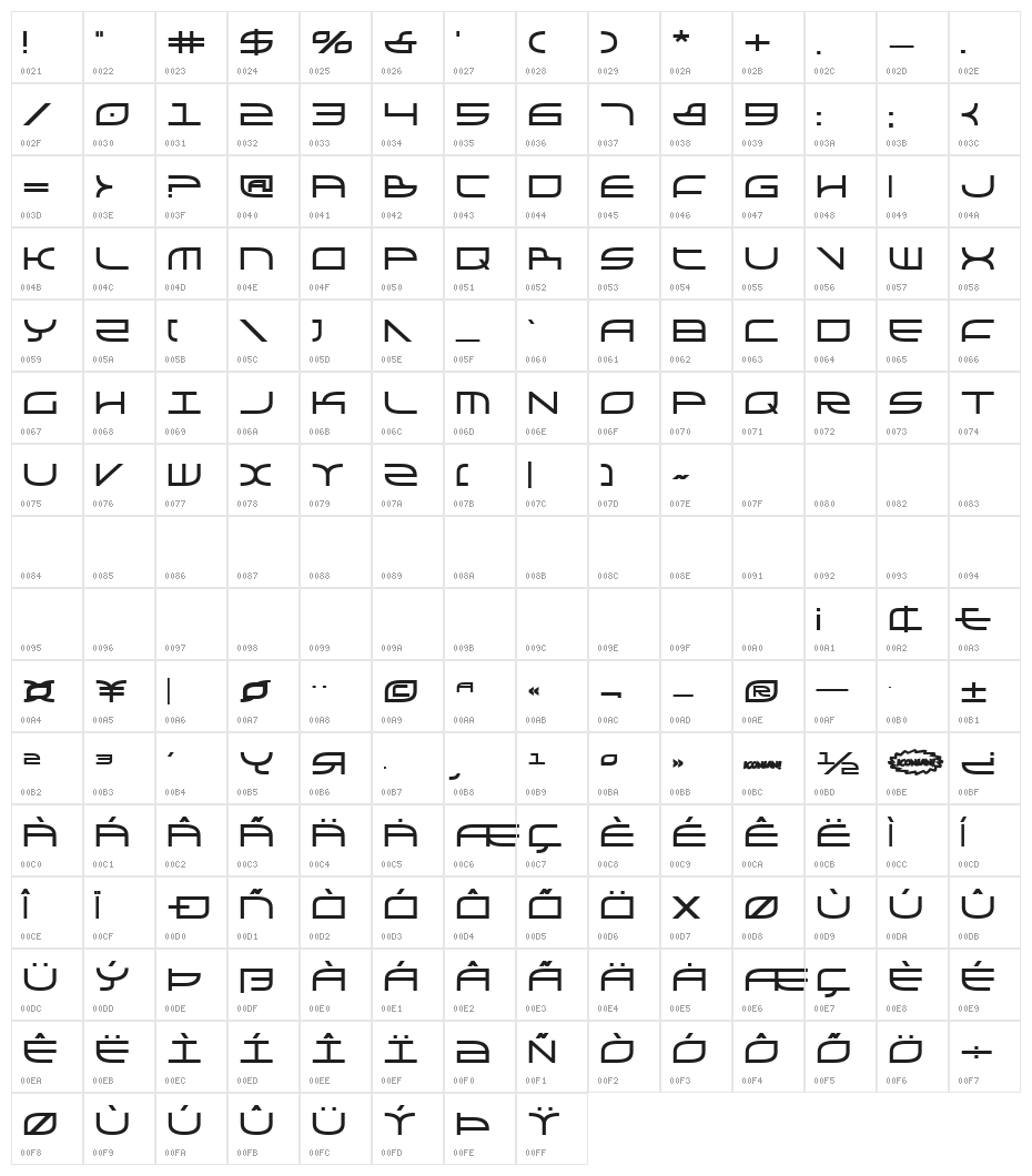 GalgaBold Character Map