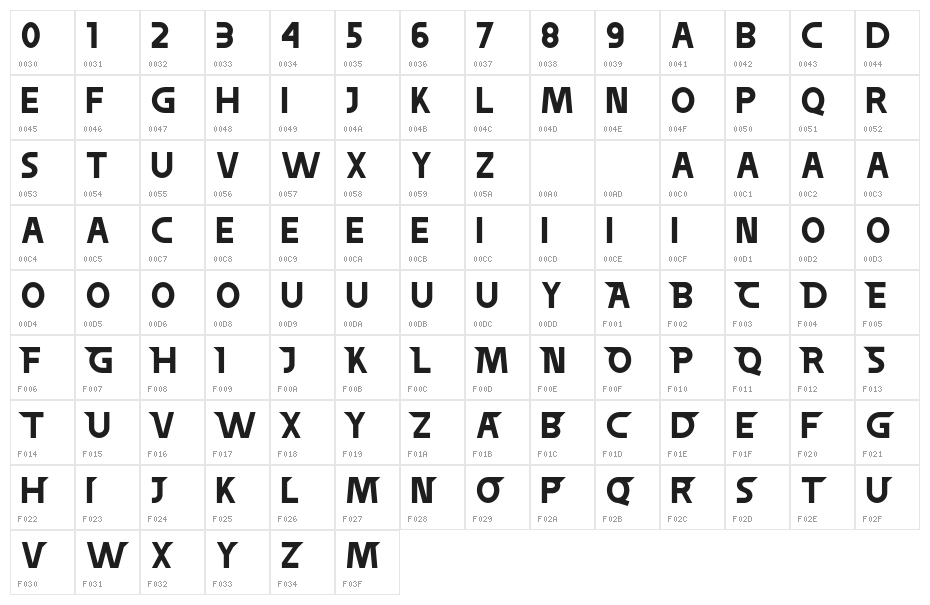 GalgatorFreeBold Character Map