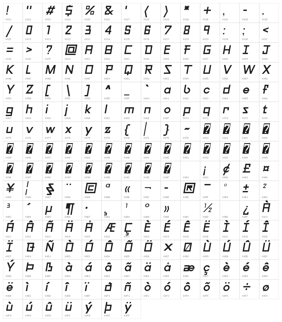 Galiver Sans Obliques Character Map