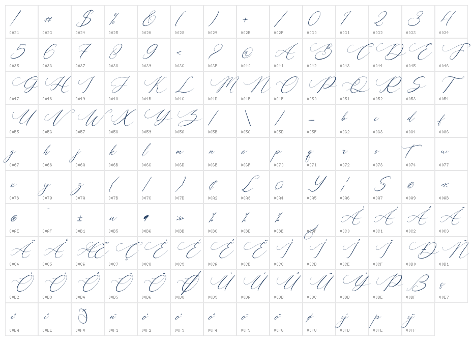 Galteniya Italic Character Map