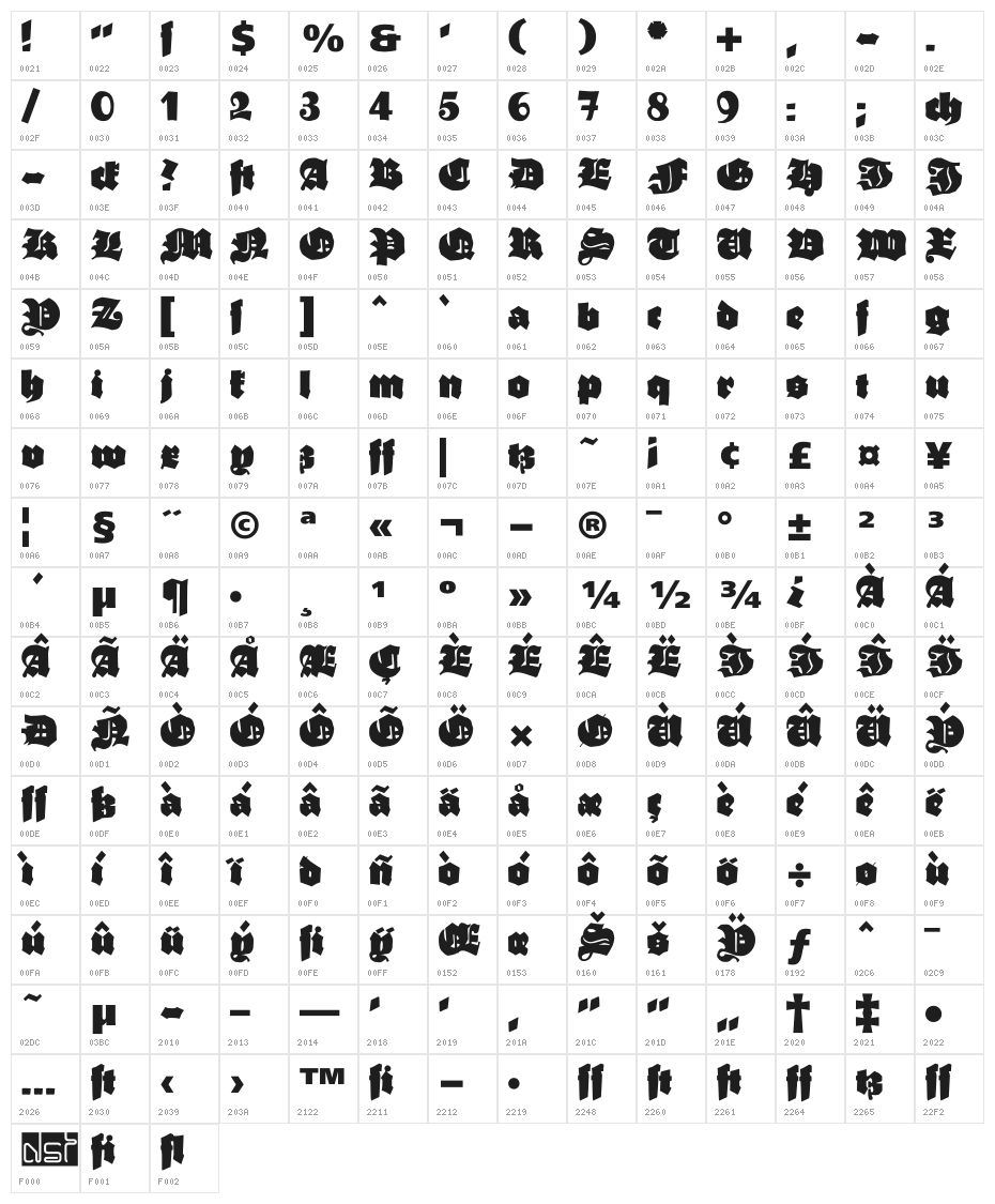 GanzGrobeGotisch-UltraBlack Character Map