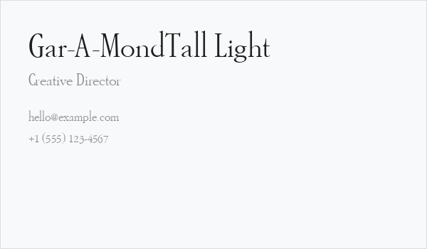 Gar-A-MondTall Light Business Card