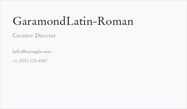 GaramondLatin-Roman Business Card