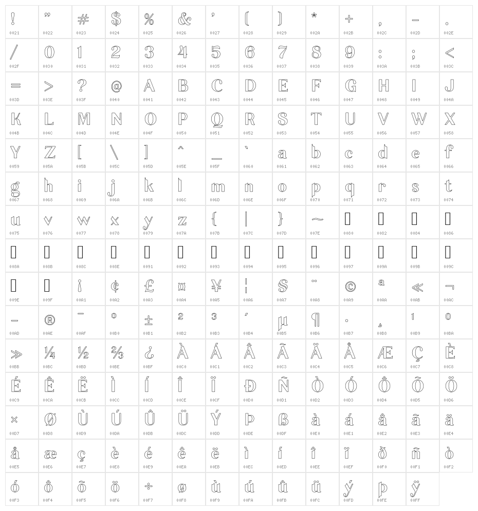 Garlic Outline Regular Character Map