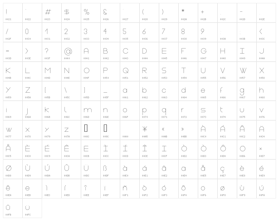 Gasalt Thin Character Map