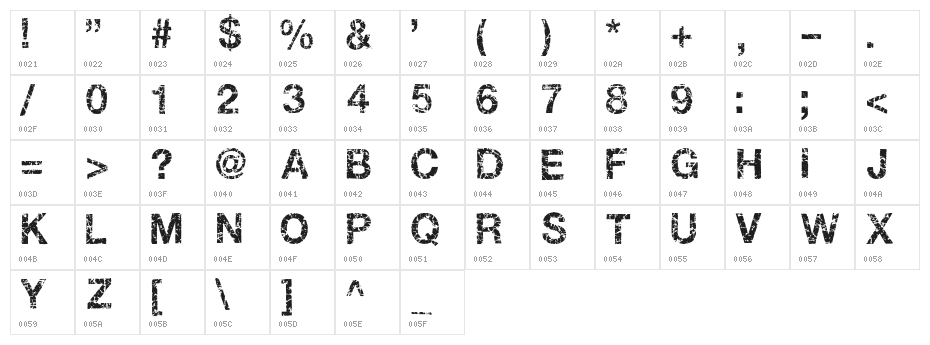Gastada Character Map