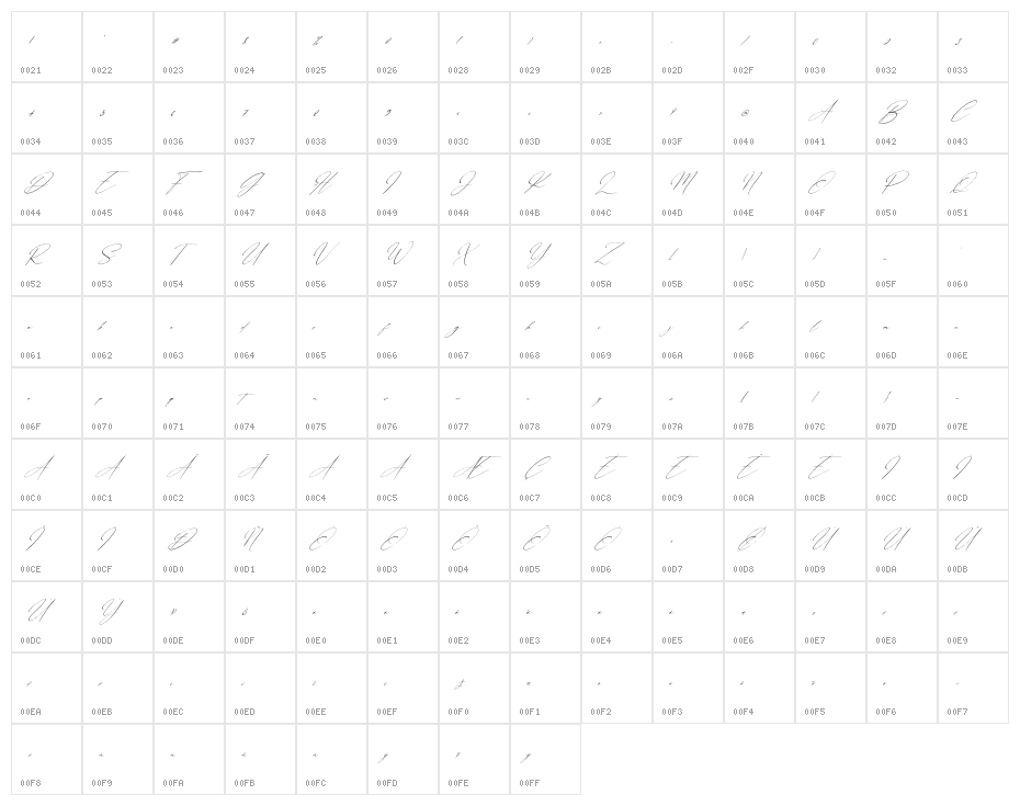 Gathering Day Italic Character Map