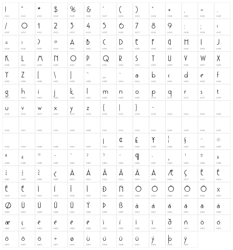 GatsbyFLF-Bold Character Map