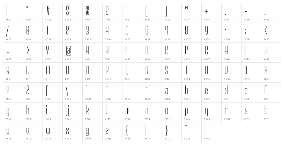 GauFontSpyLetter Character Map