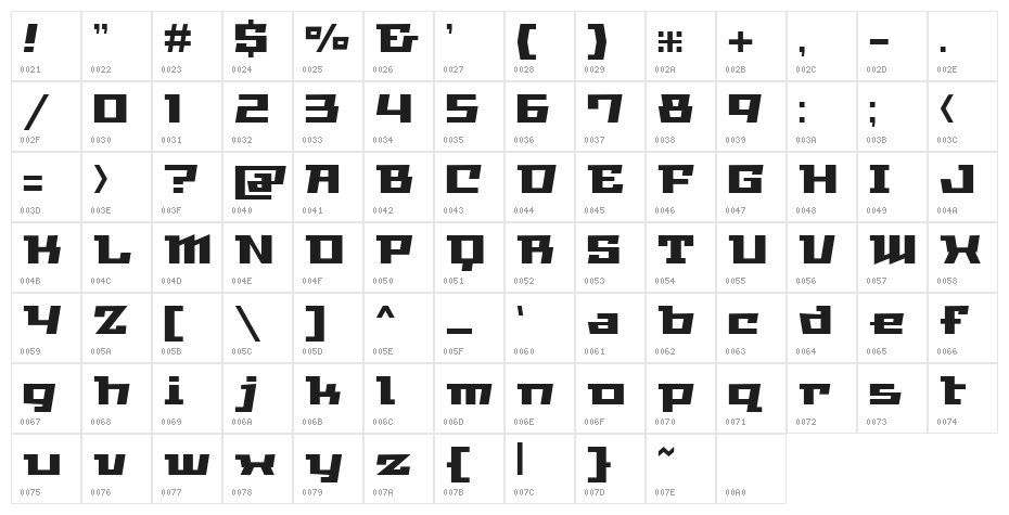 GauFontWhiteBase Character Map