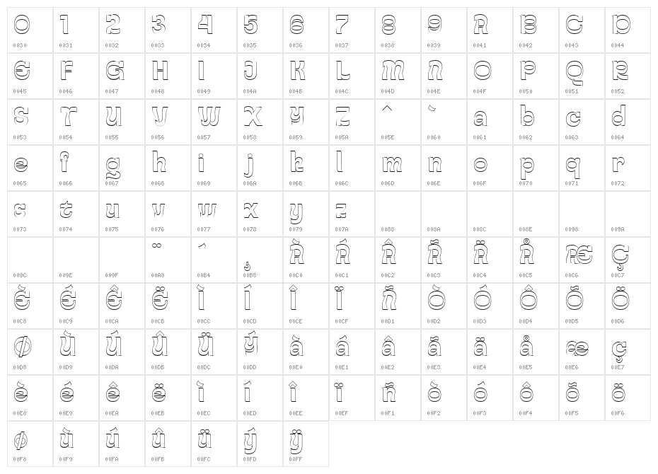 Gayo Wine Outline Demo Regular Character Map