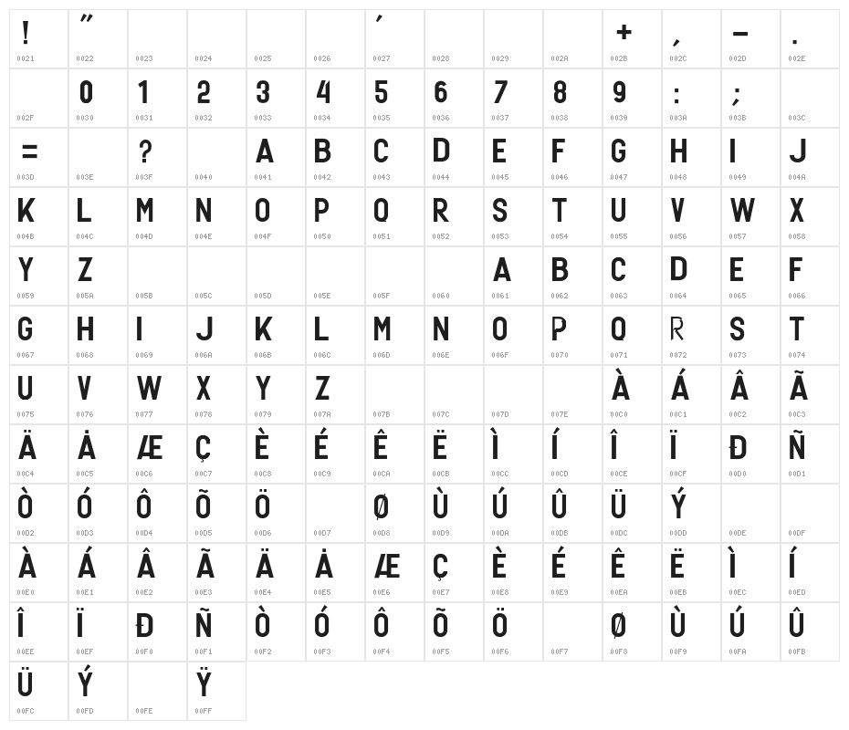 GERONIMOBASE Character Map