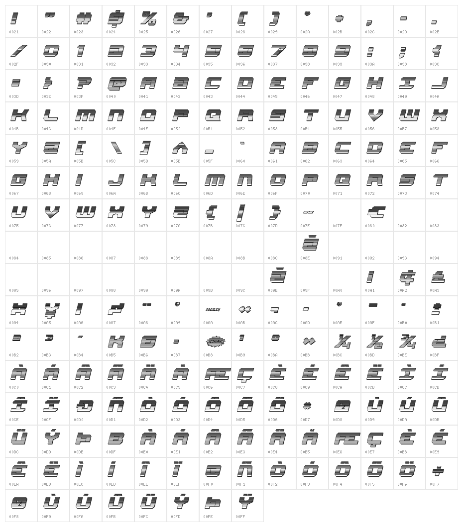 Gearhead Chrome Italic Character Map