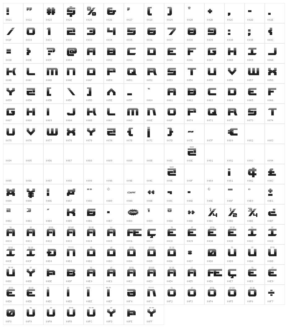 Gearhead Halftone Character Map