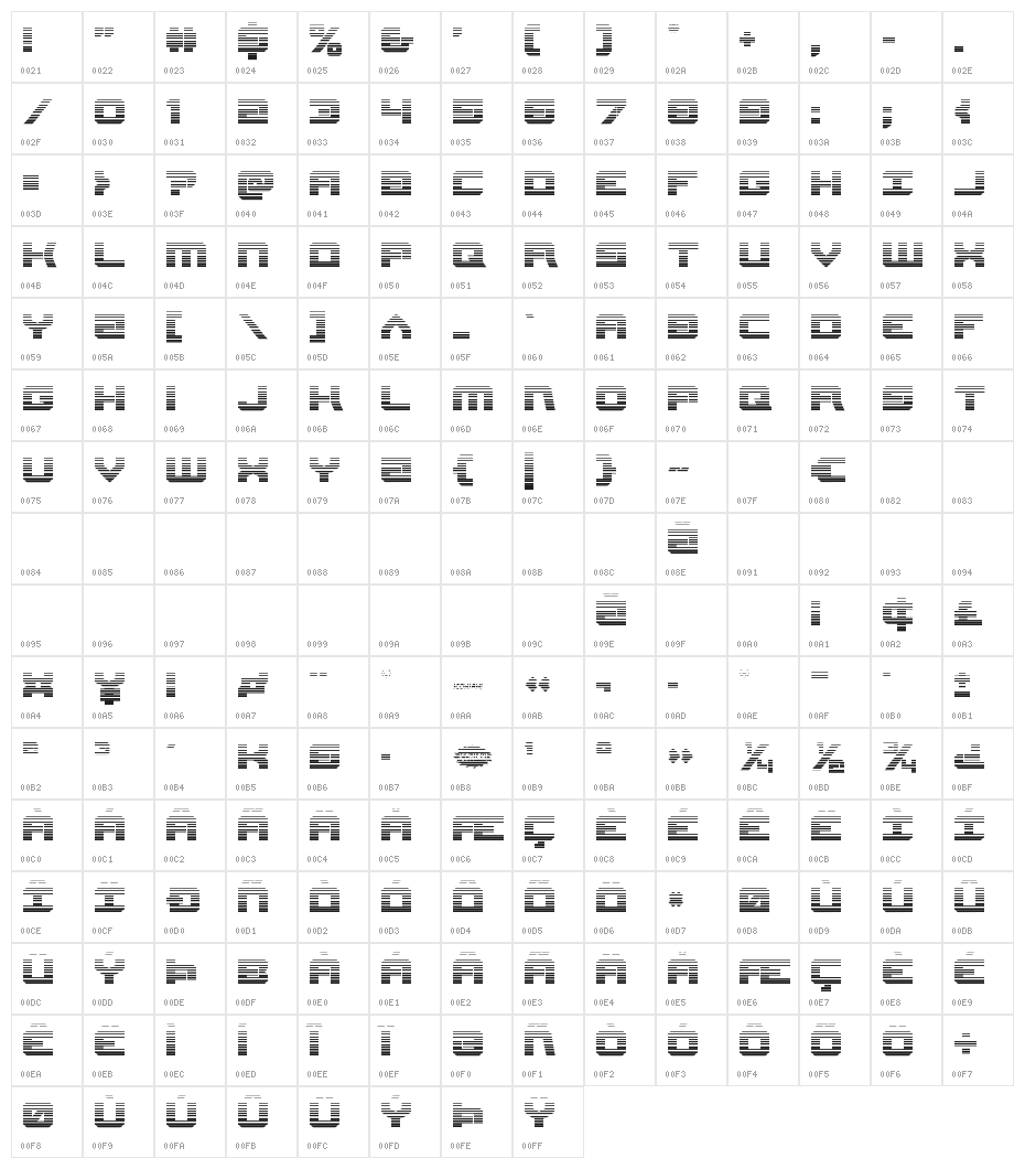 Gearhead Scanlines Character Map