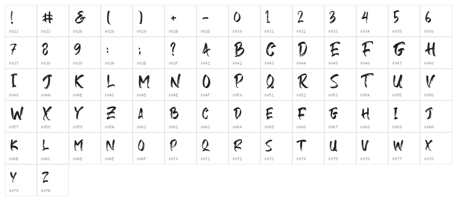 Gebrush Regular Character Map