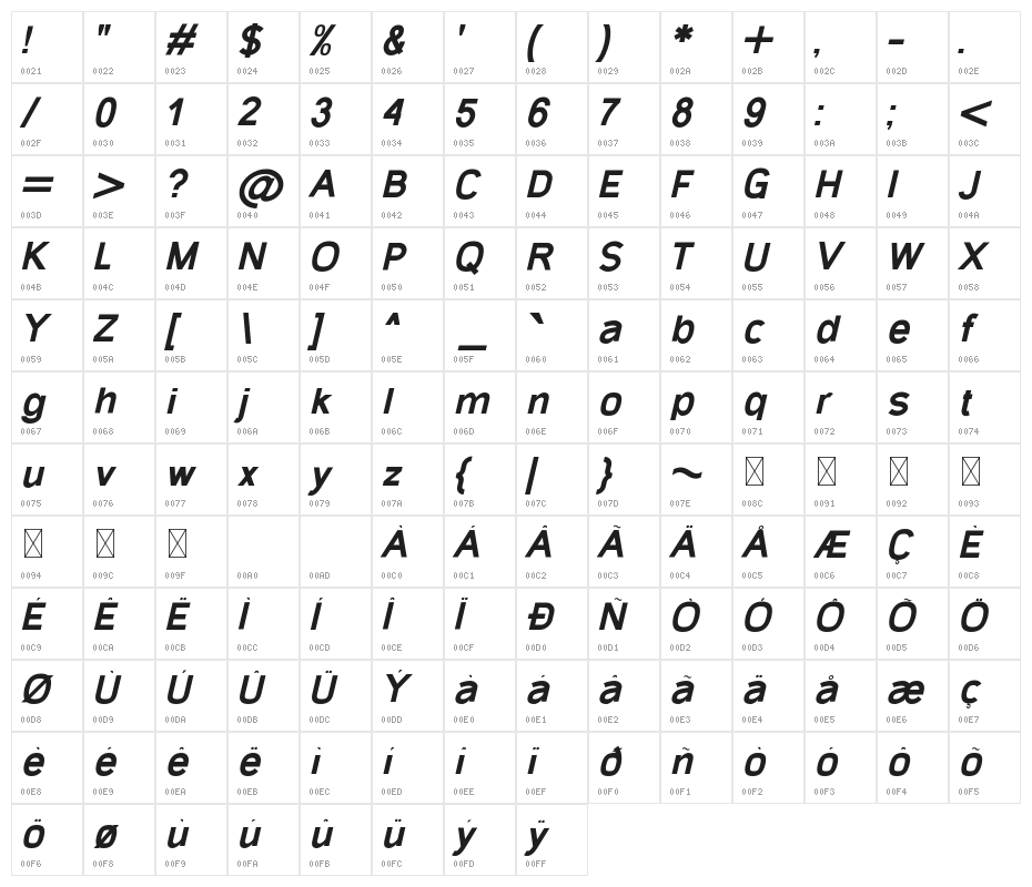 Gecade Bold Italic Character Map