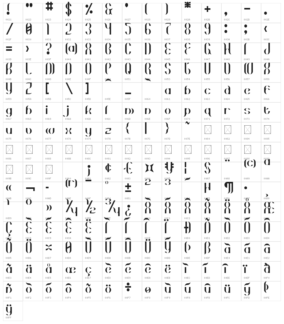Gehenna Regular Character Map