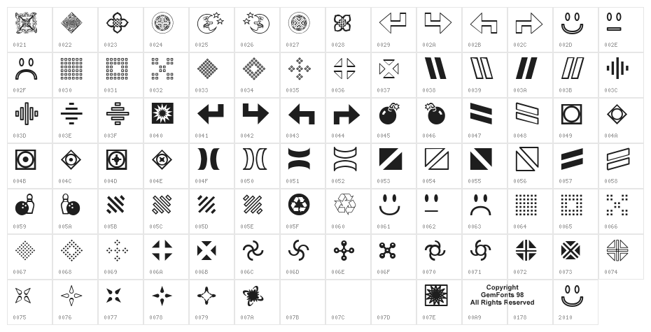 GemBats 2 Character Map