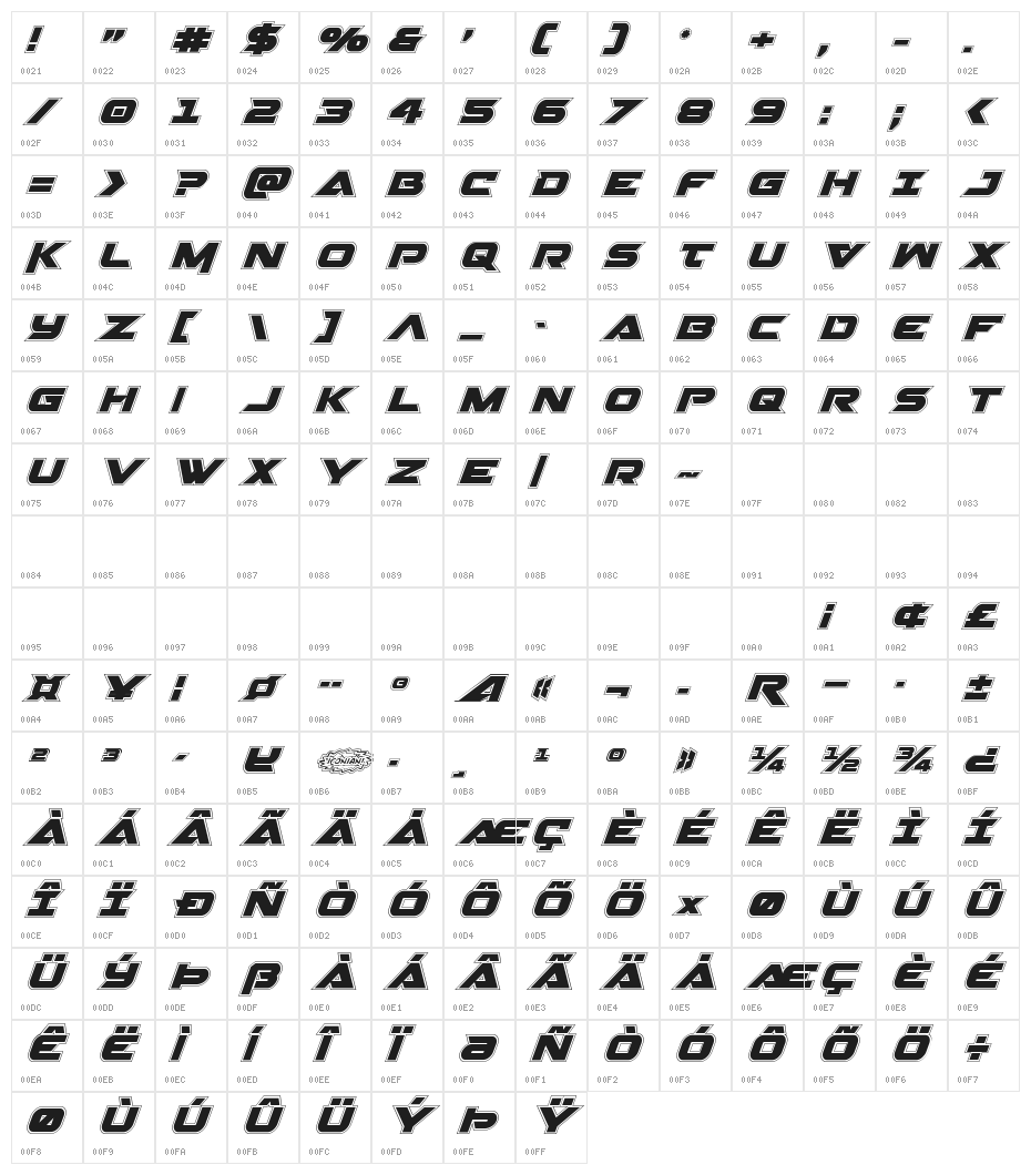 Gemina 2 Academy Italic Character Map
