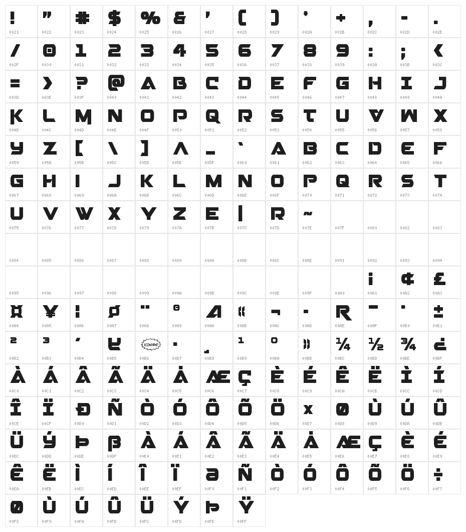 Gemina 2 Condensed Character Map