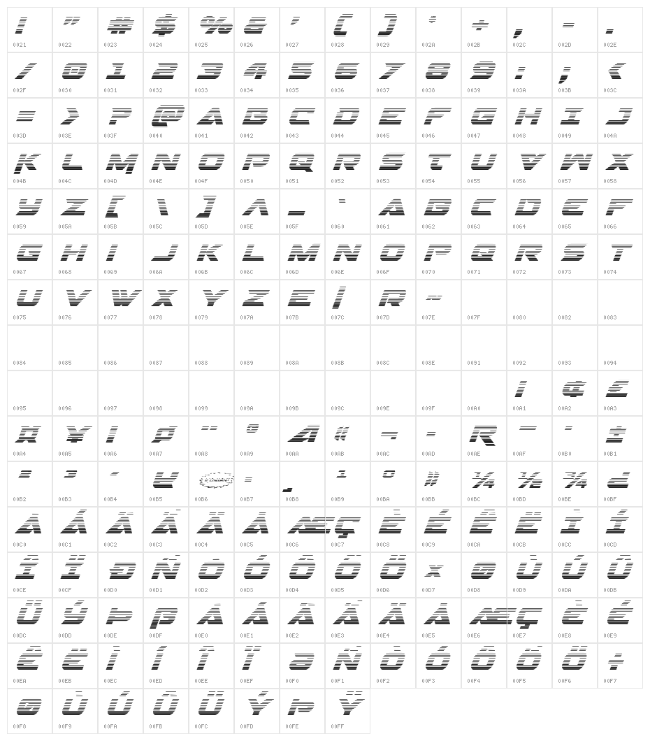 Gemina 2 Gradient Italic Character Map