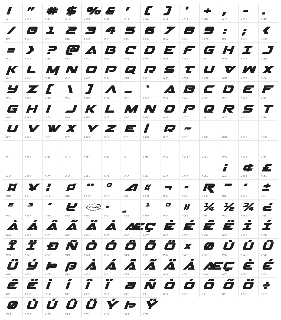 Gemina 2 Italic Character Map
