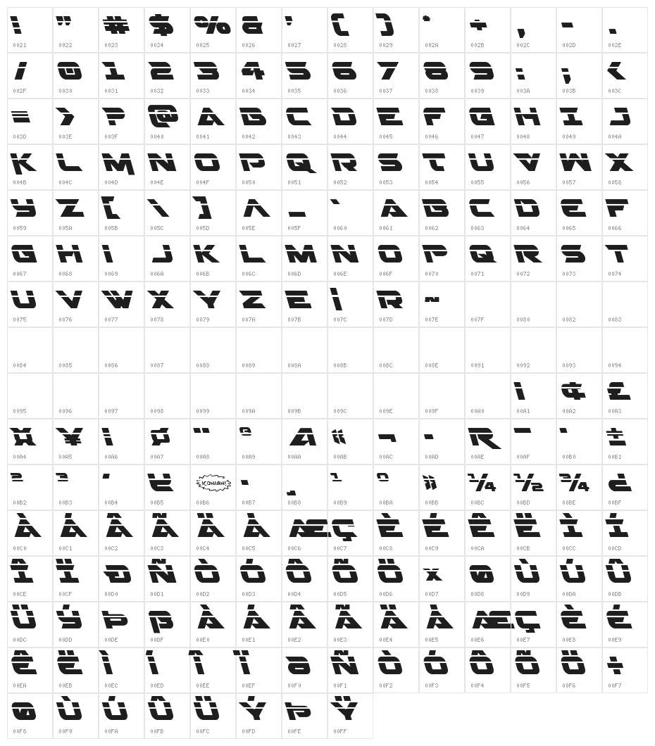 Gemina 2 Laser Leftalic Character Map