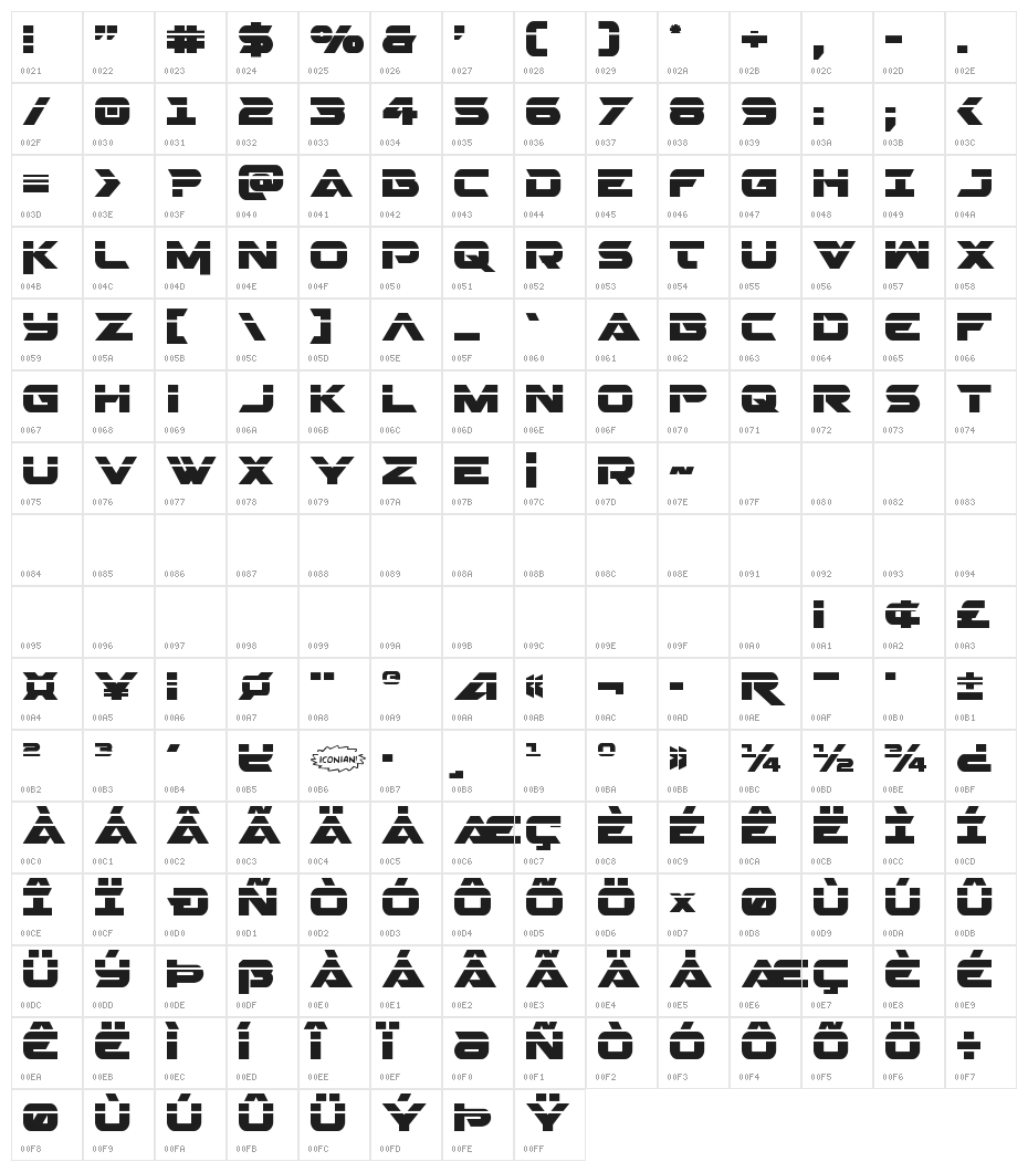 Gemina 2 Laser Character Map