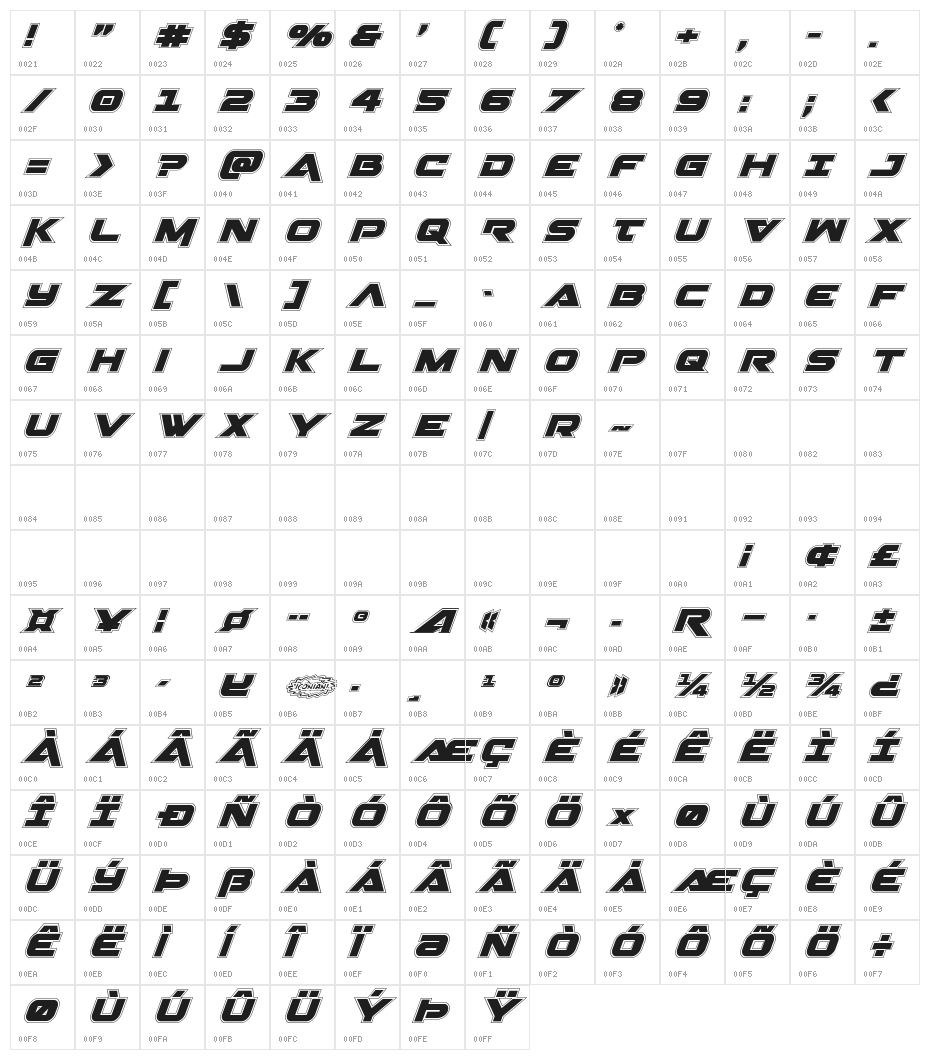 Gemina Academy Italic Character Map