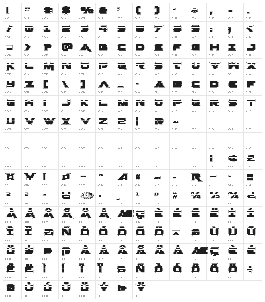 Gemina Academy Laser Regular Character Map