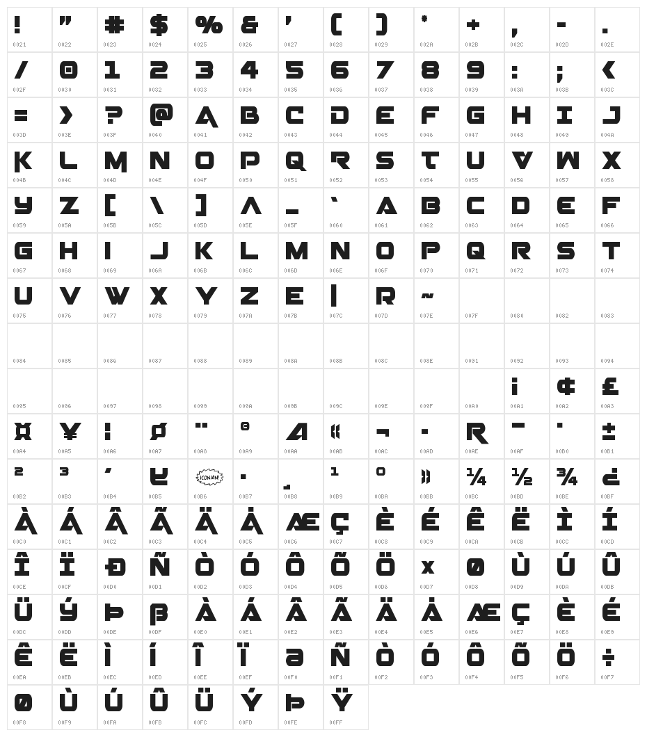 Gemina Condensed Character Map
