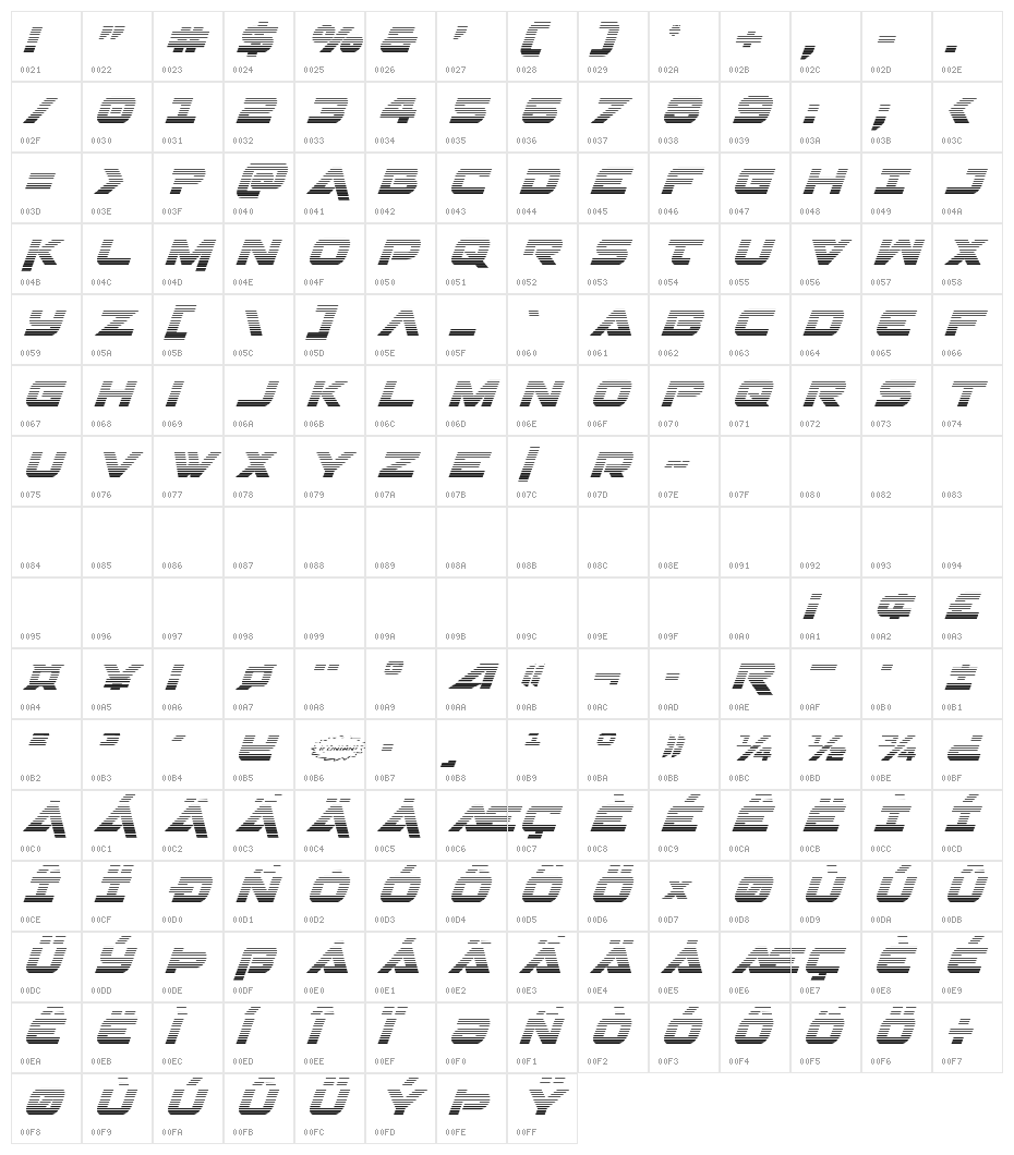 Gemina Gradient Italic Character Map