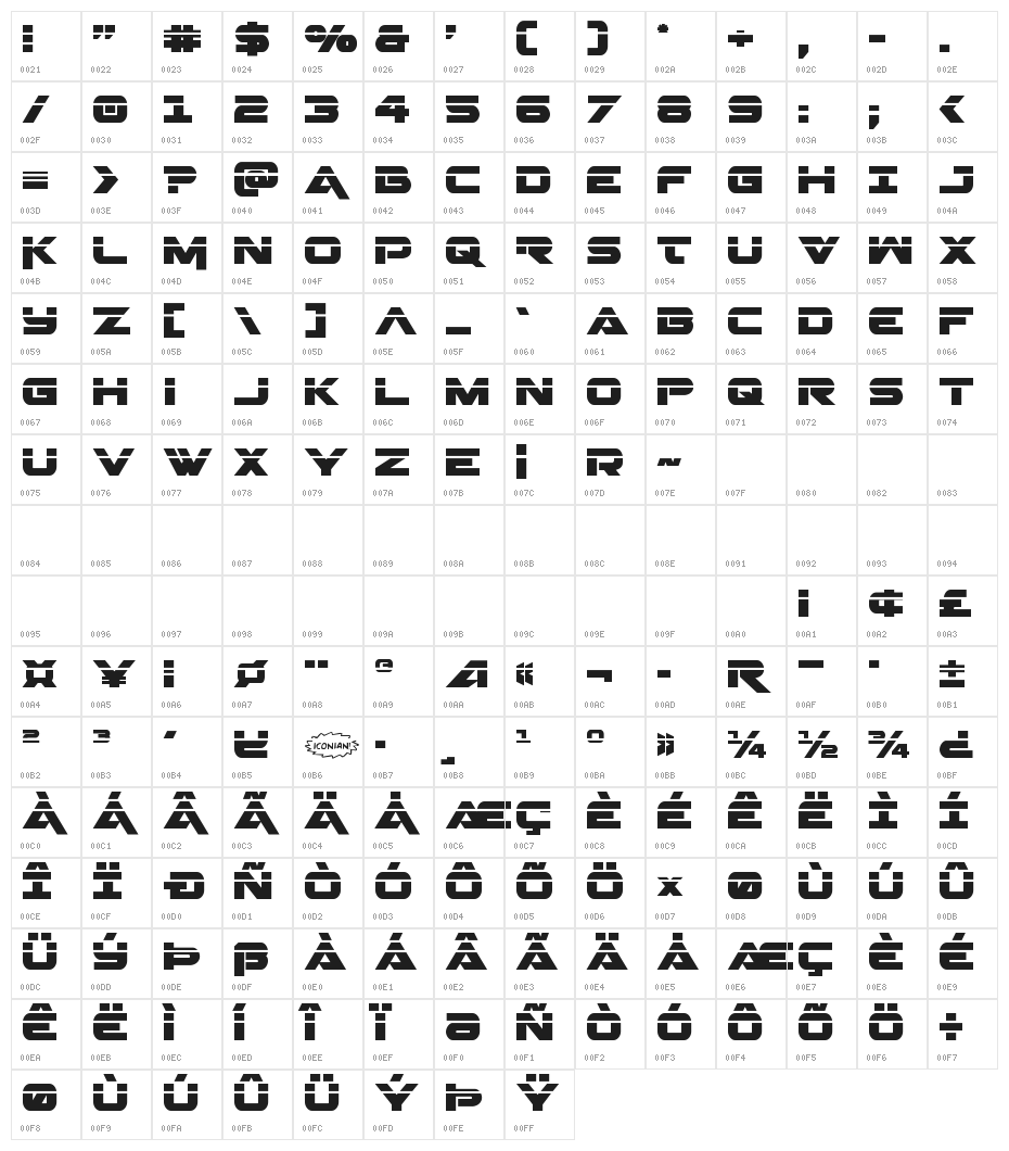 Gemina Laser Character Map