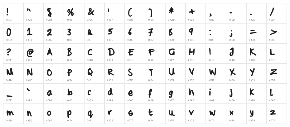 Gemz Cards Regular Character Map